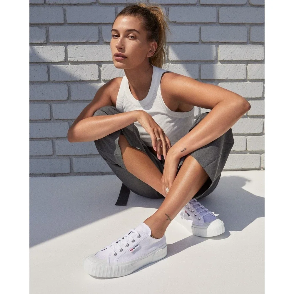 SUPERGA 2630 Stripe Nappa White Leather Platform Lace Up Casual Sneakers Women 8